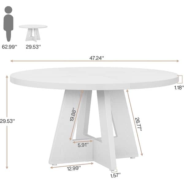 dimension image slide 5 of 12, 47" Round Dining Table, Wood Top Kitchen Table for Dining/Living Room
