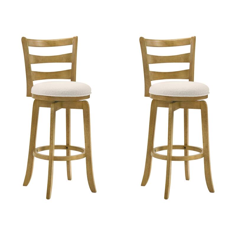Melindra White Boucle Swivel Bar Stool, Upholstered Counter Stool with Solid Wood Legs - Set of 2 - Amber Glow - Bar Height