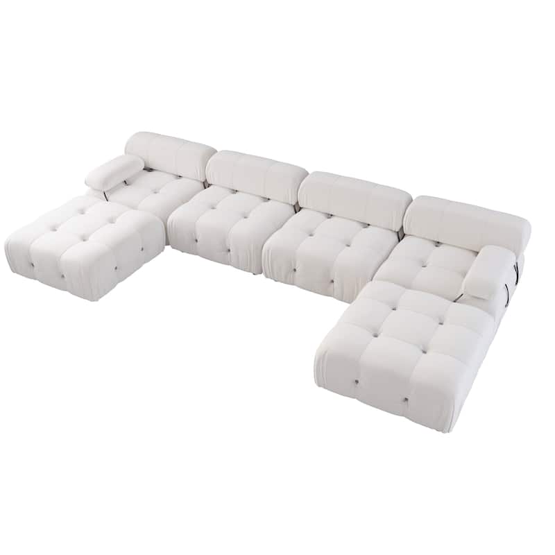 162.98" U-shape Velvet Sectional Sofa Oversize Modular Soft Couch