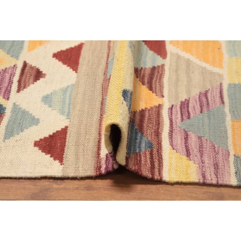 Hand Woven Oriental 100% Wool Carpet Southwestern Tribal Multi-Colored Kilim Runner Rug - 6' 2'' X 2' 1''