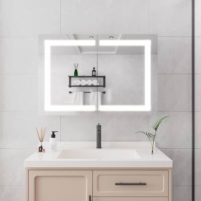 36×24 Inch Bathroom Medicine Cabinet with Dimmable LED Lights Double Door Wall Cabinet with Defogger Mirror