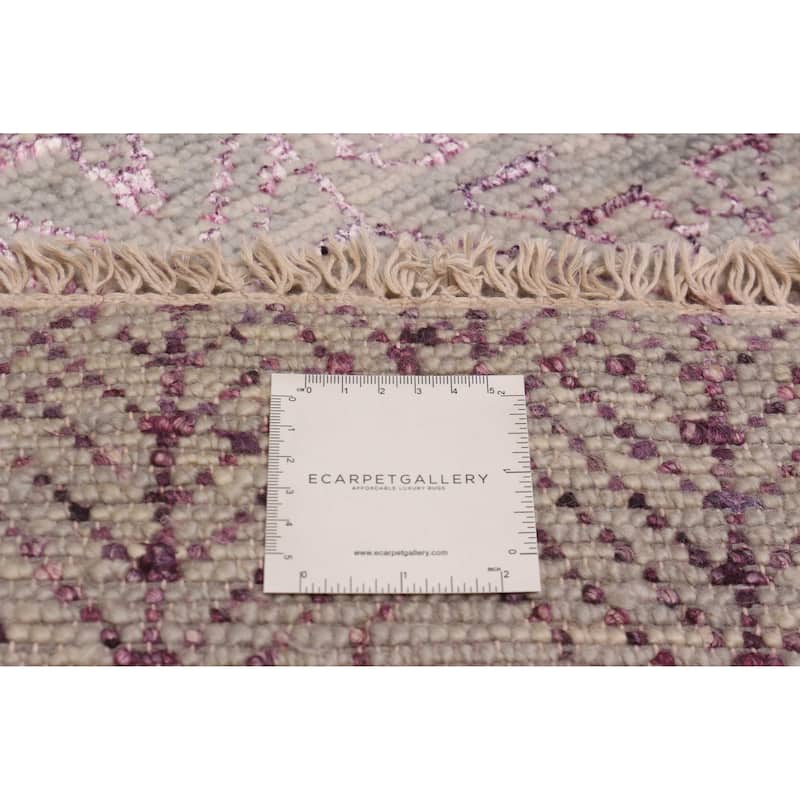 ECARPETGALLERY Hand-knotted Silk Shadow Light Grey, Purple Silk, Wool Rug - 6' 6" x 9' 7"