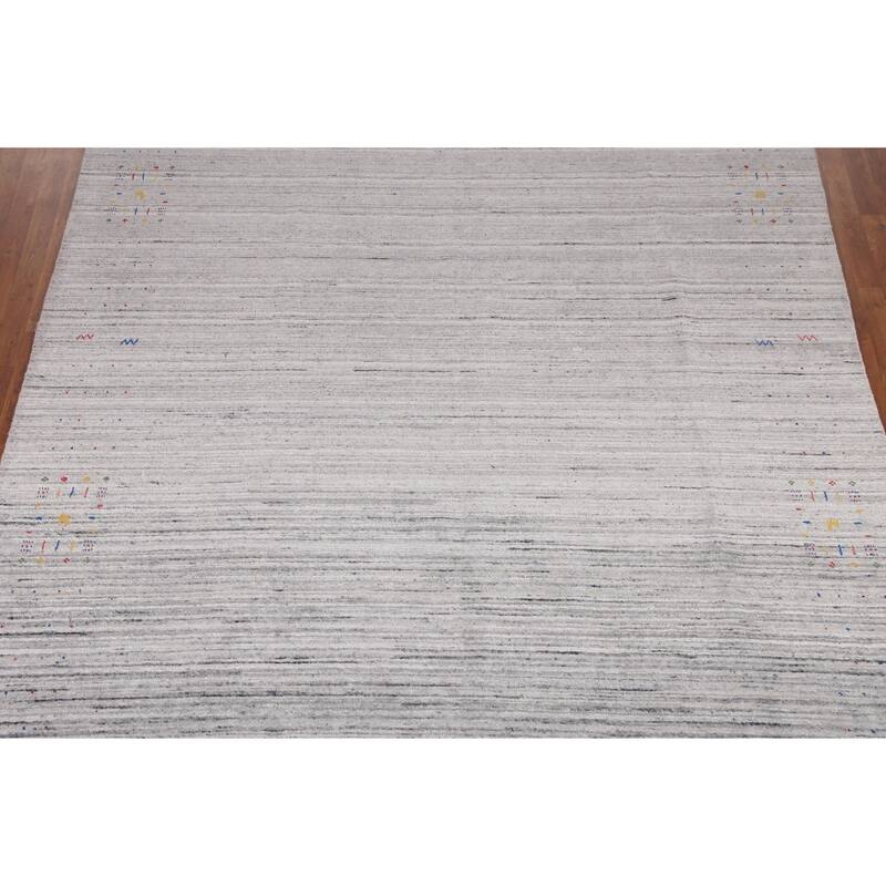 Silver Gray Striped Gabbeh Oriental Area Rug Handmade Wool Carpet - 9'0" x 12'0"