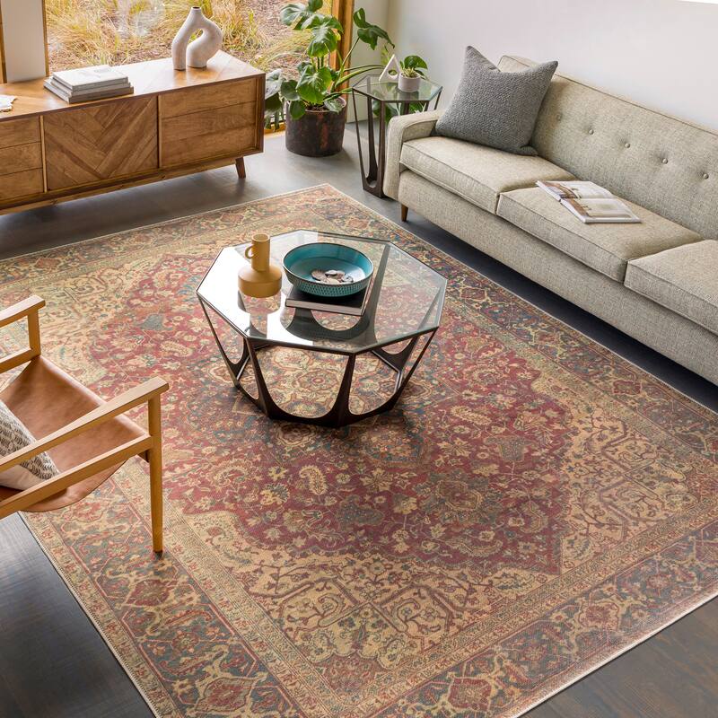Livabliss Prabhu Traditional Medallion Machine Washable Area Rug - 5'3" x 7'3" - Beige/Orange