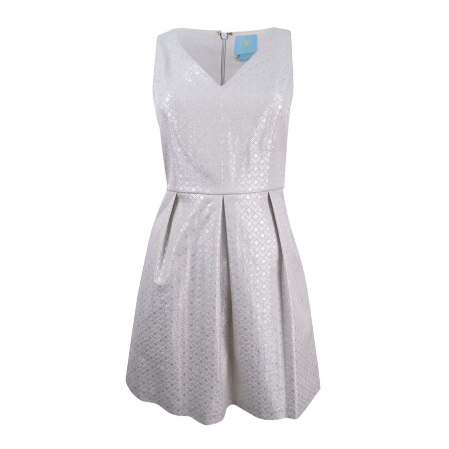 metallic jacquard fit & flare dress