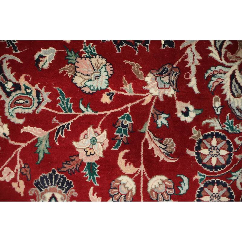 Hand Knotted Oriental 100% Wool Carpet Traditional Floral Red Tabriz Area Rug - 12' 3'' X 9' 1''
