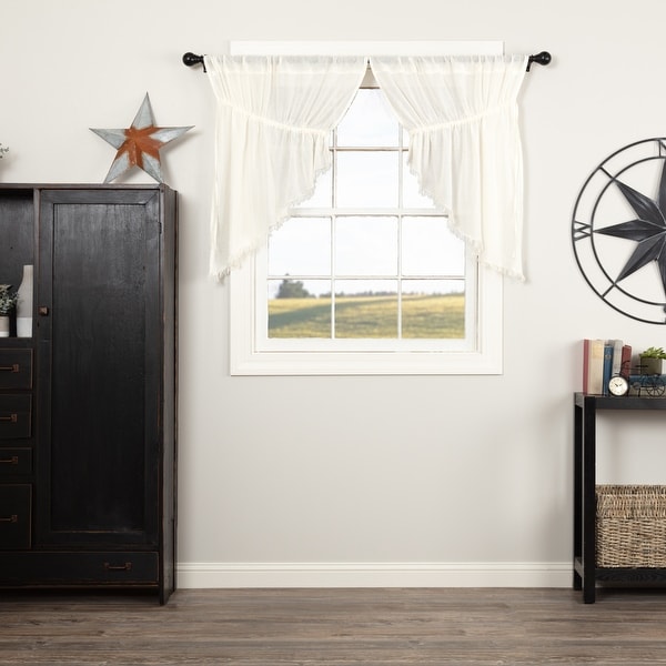 Tobacco Cloth Fringed Prairie Swag Set - Prairie Swag 36x36x18
