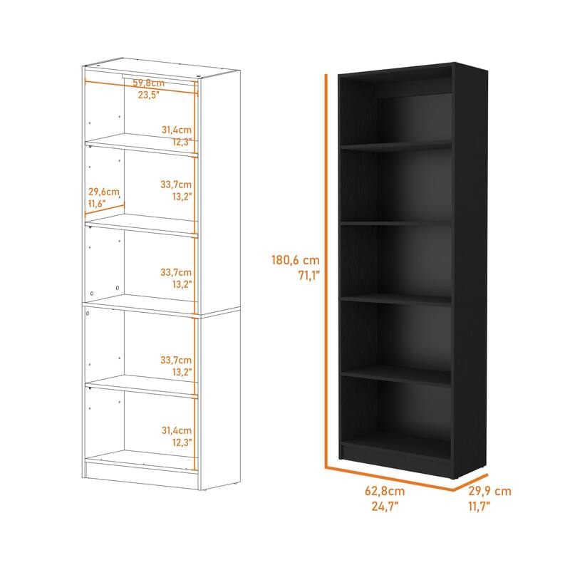 Dam Bookcase with Open Storage and 5 Shelves