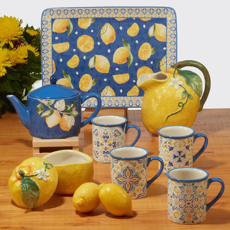 Certified International Lemonade 38 oz. Soup/Pasta Bowls, Set of 4 Assorted Designs - 38 Oz.