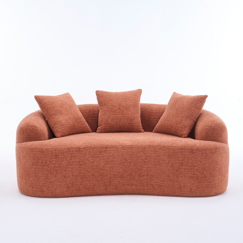 Curved Loveseat Full Compression Sponge Sofa, Chenille Fabric