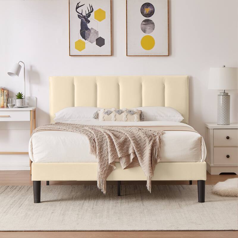 VECELO Tufted Upholstered Platform Bed Frame with Adjustable Height Headboard Twin/Full/Queen Size Beds