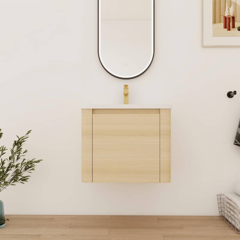 Bathroom Vanity With Sink In 24/28/36/40/60/68 Inch, Floating Bathroom Vanity With Soft Close Door - 24''W×18.8''D×20''H - Beige