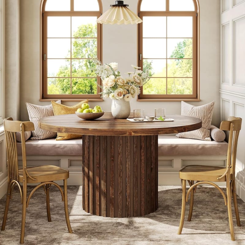 47" Solid Wood Dining Table, Farmhouse Round Kitchen Table - Dark Brown