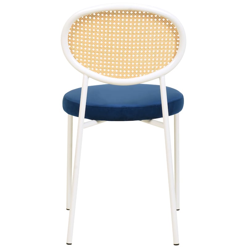 LeisureMod Euston Modern Dining Chair with Upholstered Velvet Seat - Wicker Back and White Stainless Steel Legs Accent Chair