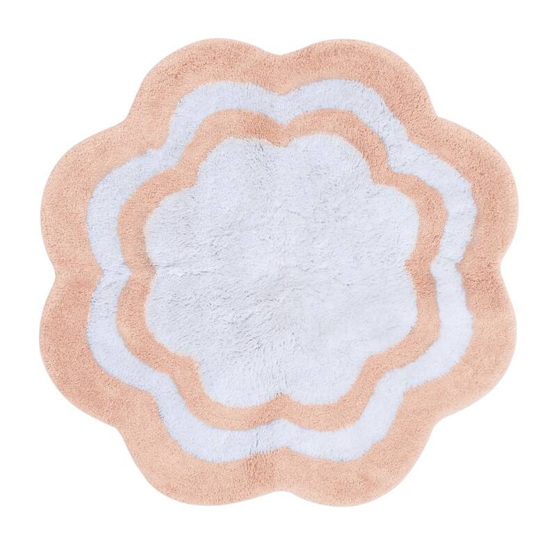 Sherry Kline 32" Scalloped Edge Round Bathmat Two Tone Color - Pink/White Center