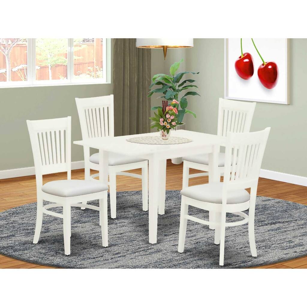5-Piece Linen White Finish Solid Wood Top - Rectangular Dining Room Set Seats-4