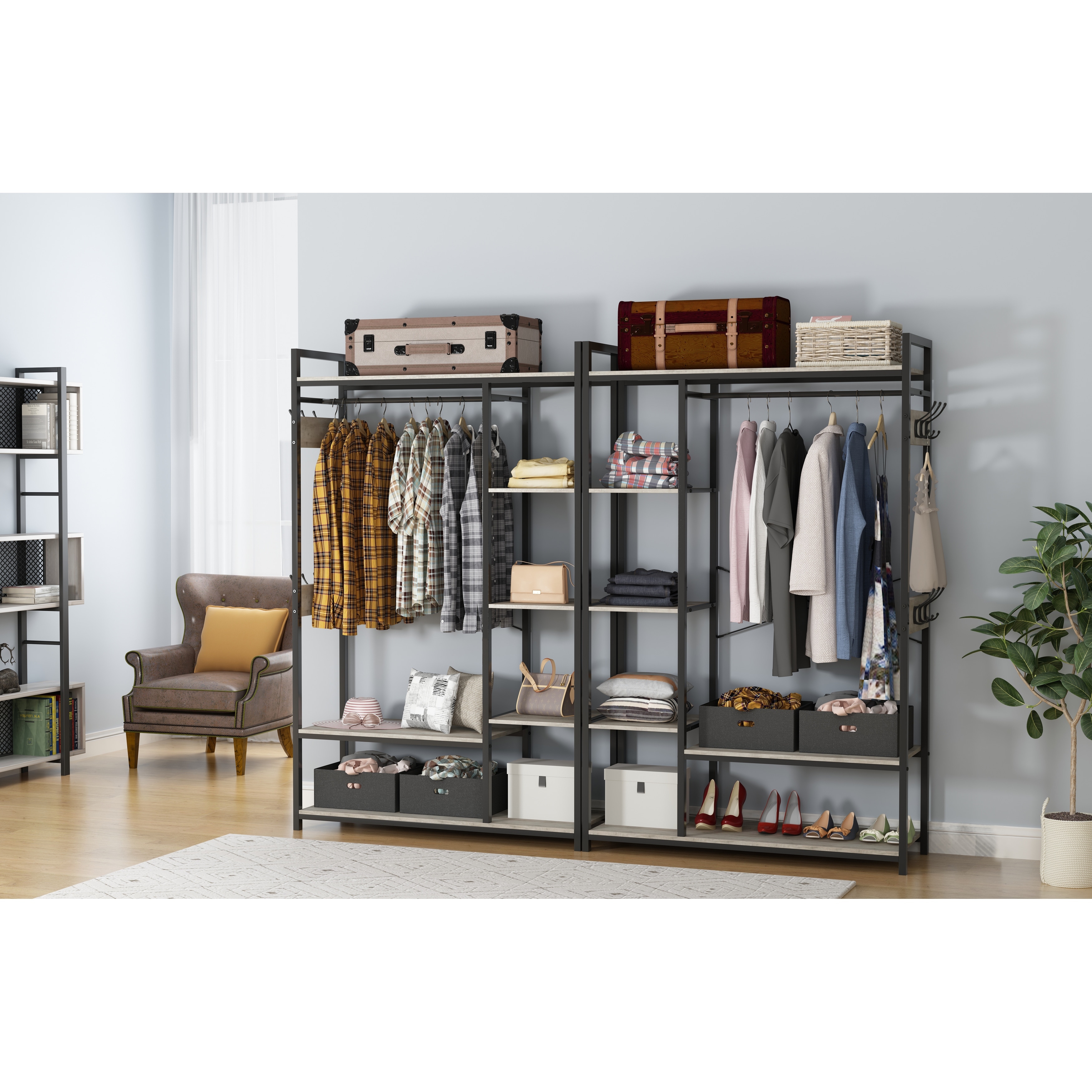 https://ak1.ostkcdn.com/images/products/is/images/direct/8109f2fa25b2c1fdf2d46b6c4fb8ccf634f42458/Free-Standing-Closet-Organizer%2C-Portable-Garment-Rack-with-Open-Shelves-and-Hanging-Rod%2C-Black-Metal-Frame.jpg