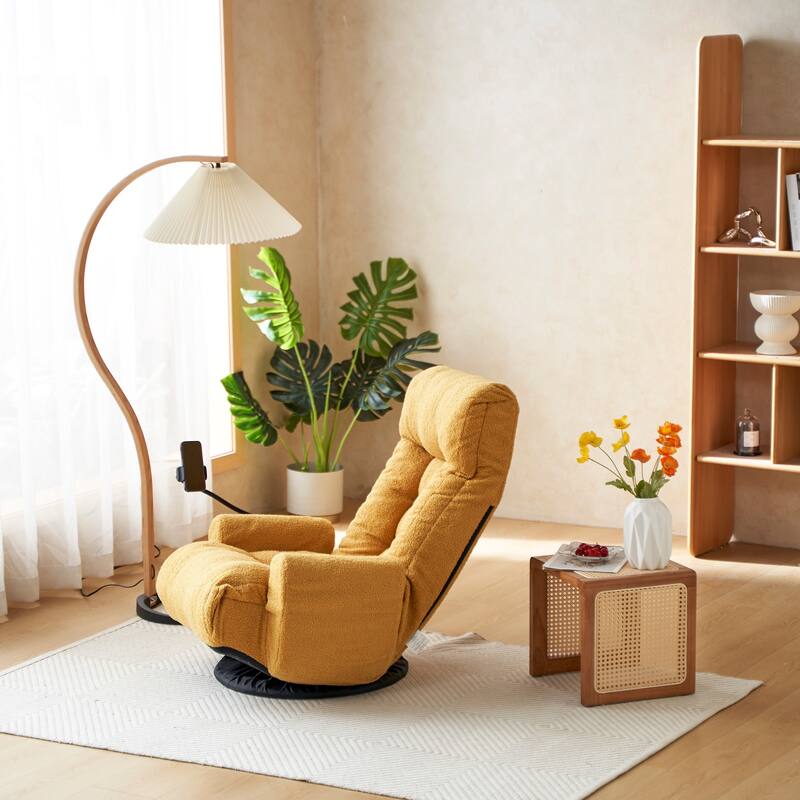 Adjustable Lounge Sofa Chair with 360° Rotating Base and Built-In Phone Holder