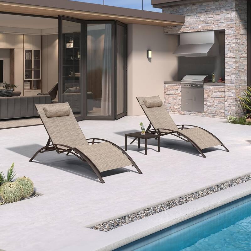 PURPLE LEAF Patio Chaise Lounge Chair Aluminum Recliner with Side Table - Khaki(Oversize)