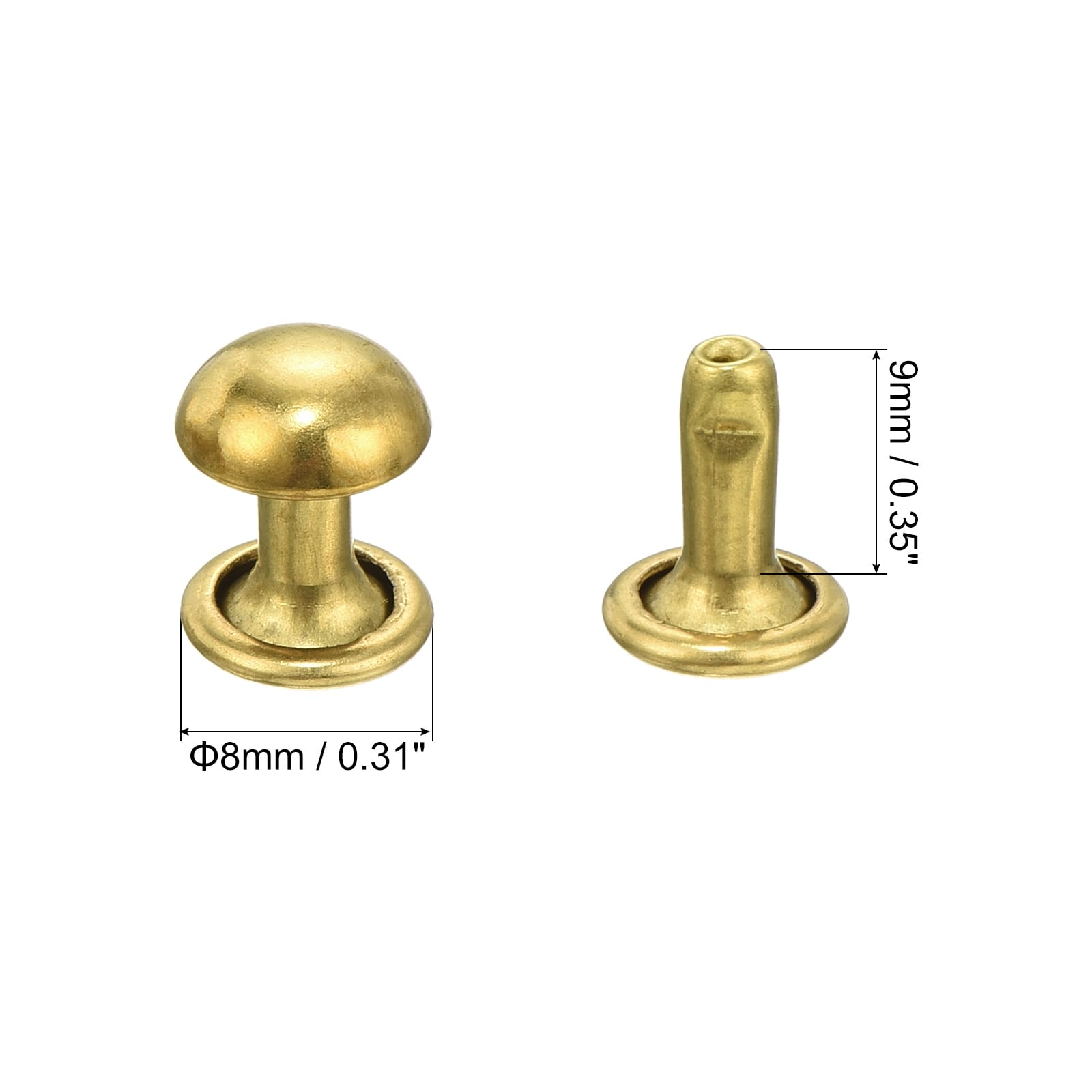 60 Set Round Studs Rivet, 6x4mm Brass Mushroom Shape Leather Rivet (Gold) - Gold