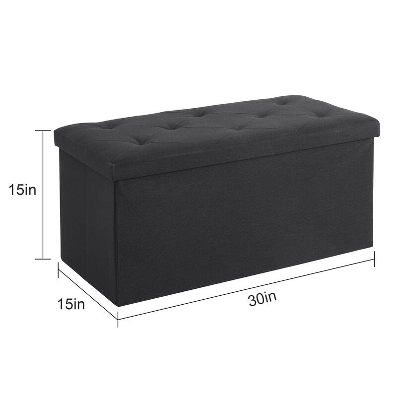 Javlergo 15" Foldable Storage Ottoman, Tufted Linen Foot Rest Stool/Seat Toy Chest