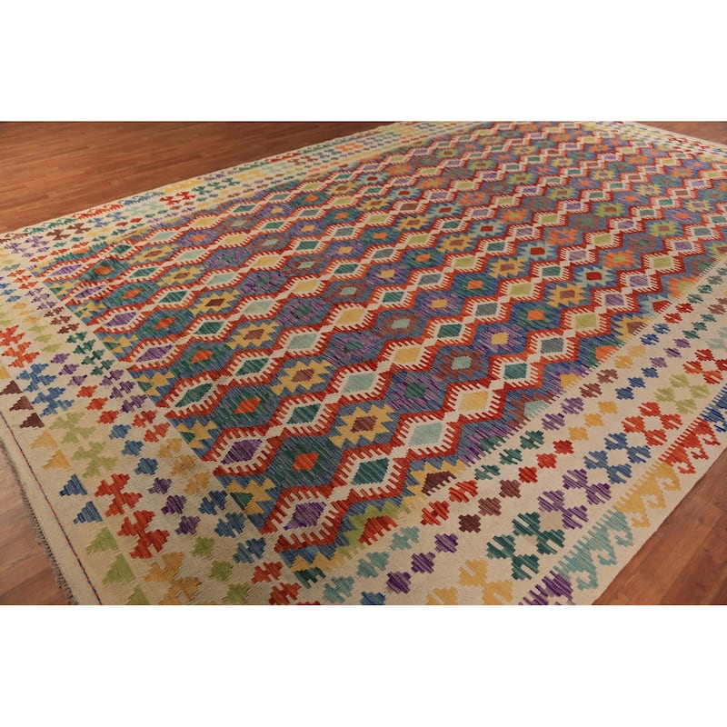 Kilim Oriental Large Rug Hand-Woven Tribal Wool Carpet - 10'1"x 15'11"