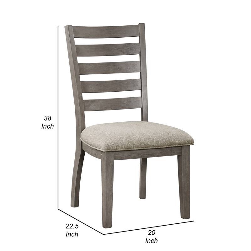 23 Inch Side Dining Chairs Set of 2, Ladder Back, Gray, Beige Cushioned Seat