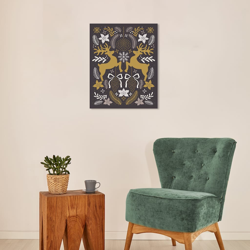 Wynwood Studio Canvas Animals Folk Art Reindeers Gray Modern & Contemporary Wall Art Canvas Print