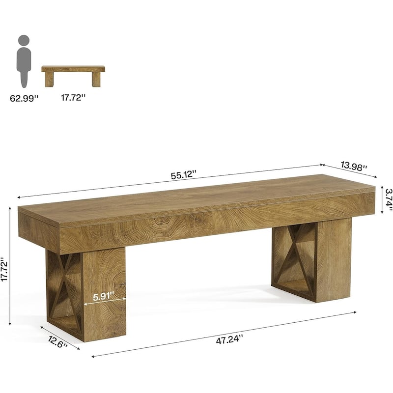 55-Inch Extra Long Dining Bench, Farmhouse Wooden Entryway Bench, Indoor End of Bed Stool for Dining Room, Bedroom, Hallway
