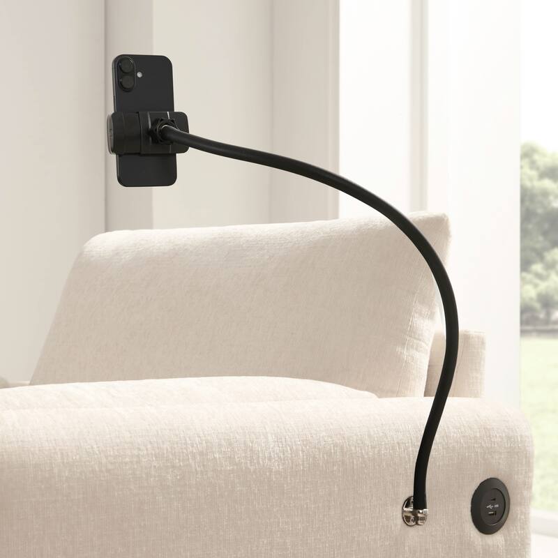 Single Sofa with Storage Ottoman, Lounge Chair with Phone Holder, USB Charger & Side Pockets, Comfy Chenille Reading Armchair