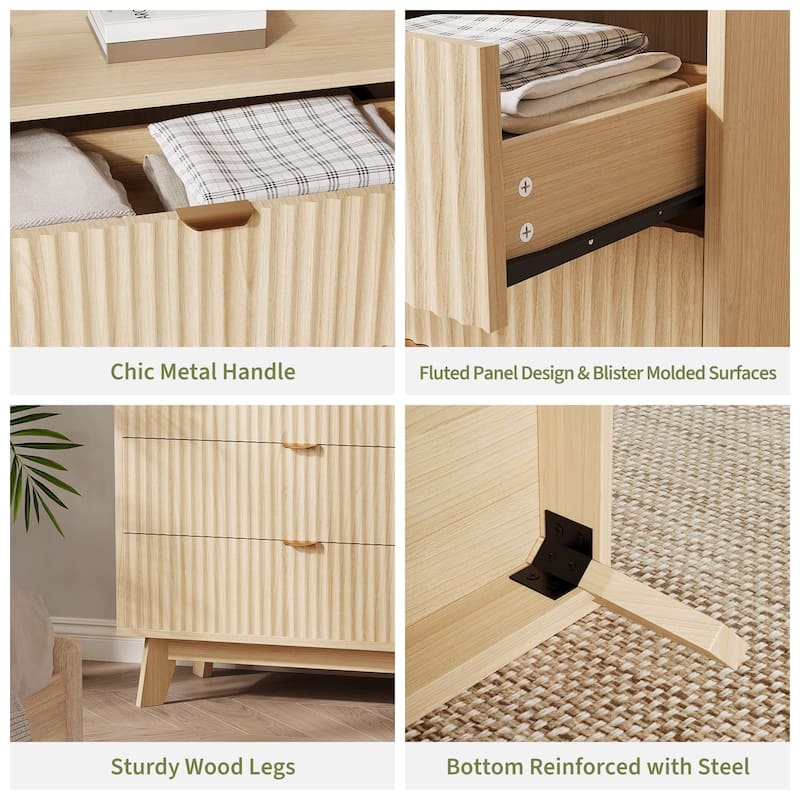 Fluted 3/4/5 Drawer Dressers for Bedroom, Modern Wooden Chest of Drawers
