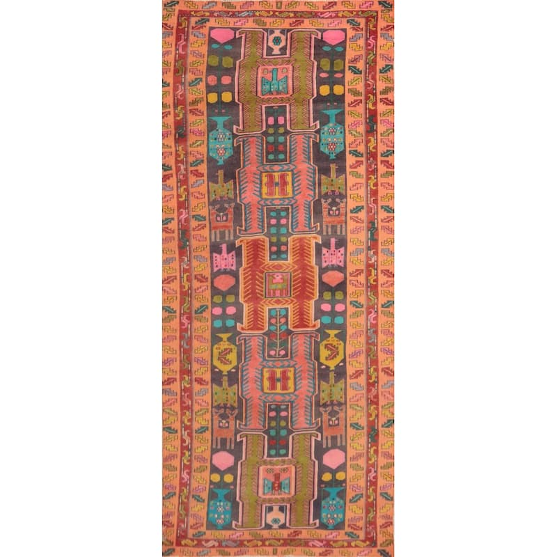Hand Knotted Oriental 100% Wool Carpet Traditional Tribal Oranges & Rust Meshkin Runner Rug - 10' 9'' X 4' 0''