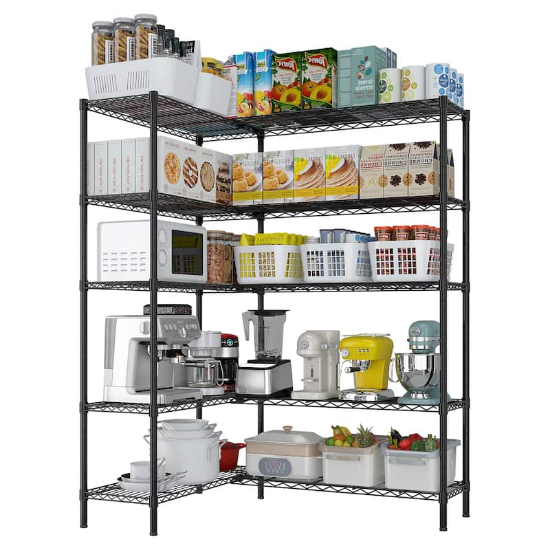 5-Tier Matte Black Iron Adjustable Shelf Storage Rack with Stable Leveling Feet for Home Kitchen or Office - 177 × 40 × 180 cm
