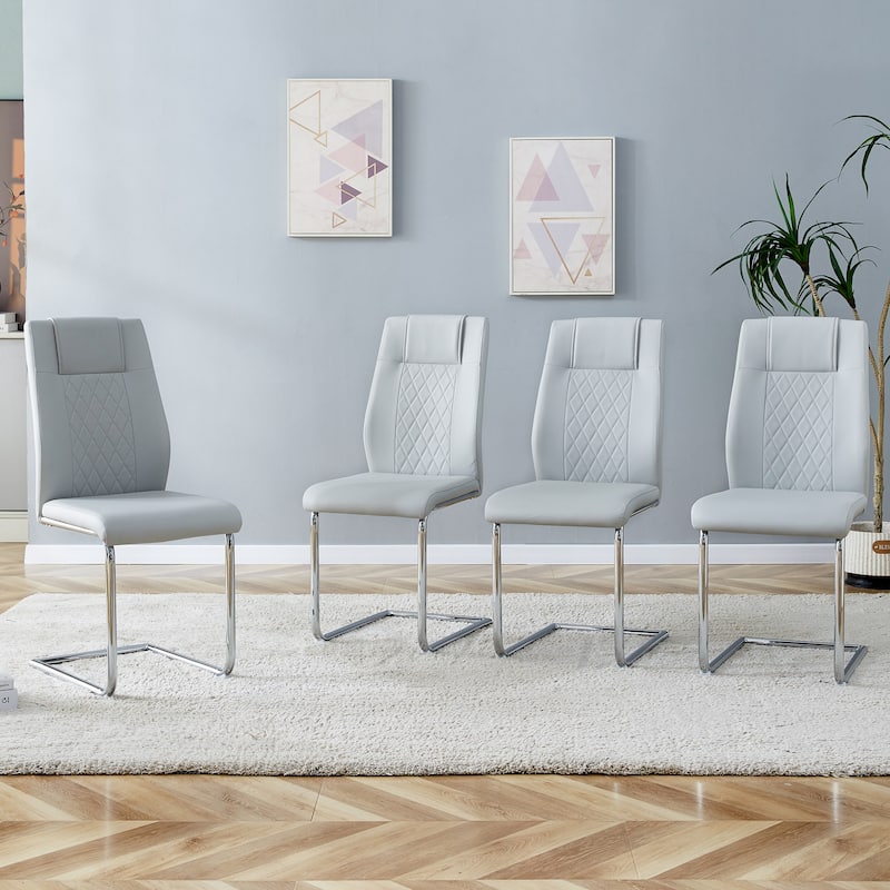 Modern dining room chairs, and golden leg cushioned chairs made of artificial leather, suitable for kitchens Set of 4 - LIGHT GREY