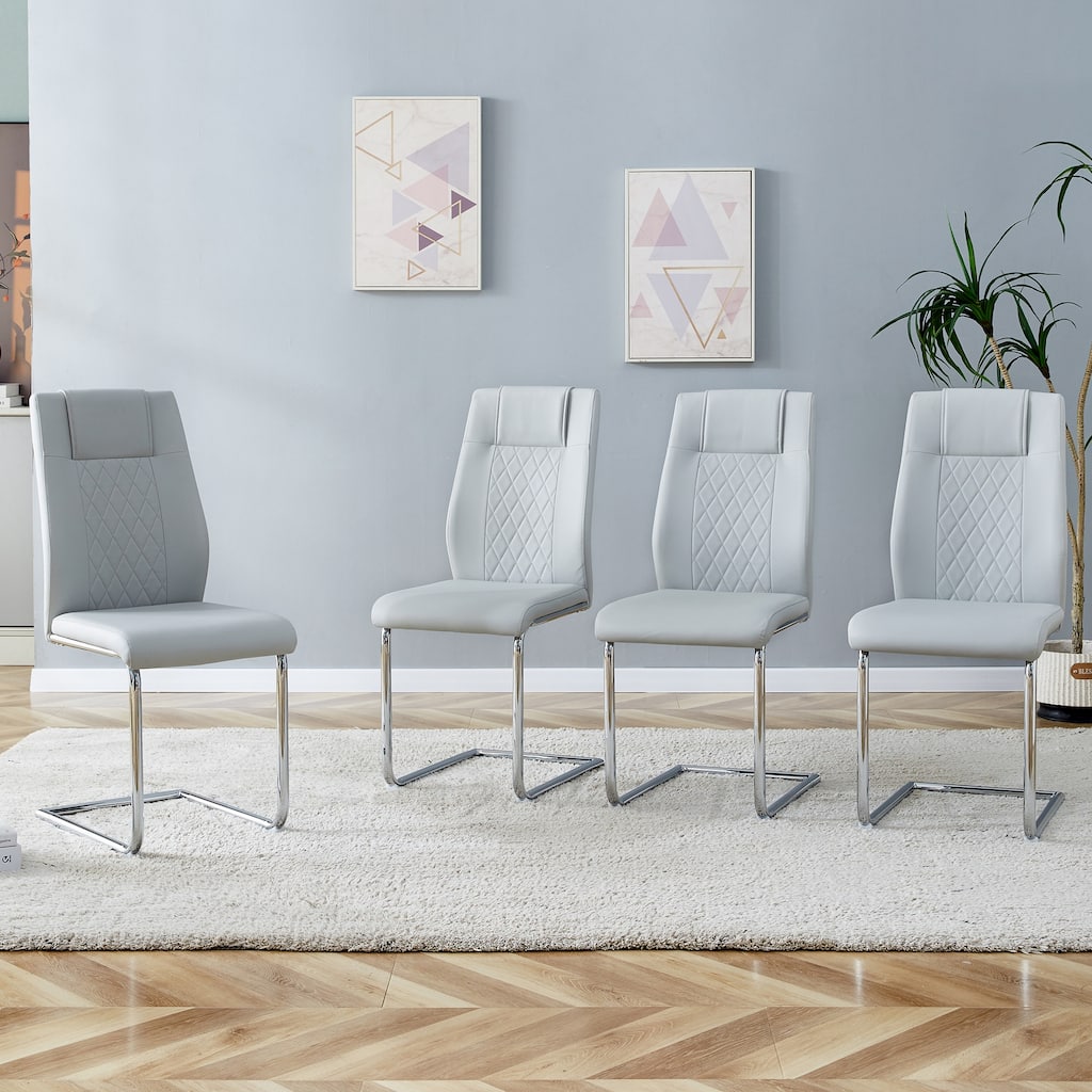 Roomfitters Faux Leather Dining Chairs with Cushions and Metal Legs, Set of 4 Side Chairs for Home or Office