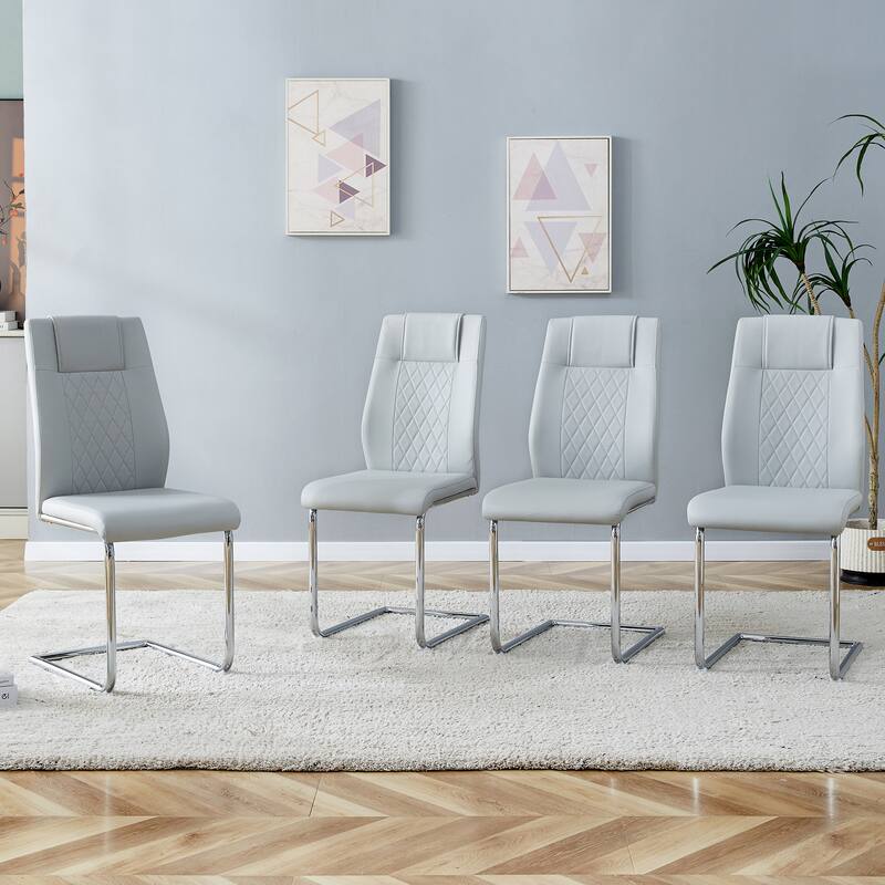 Set of 6 Faux Leather Upholstered Dining Chairs with Metal Legs, Living Room High-Back Chair, Office Conference Side Chairs