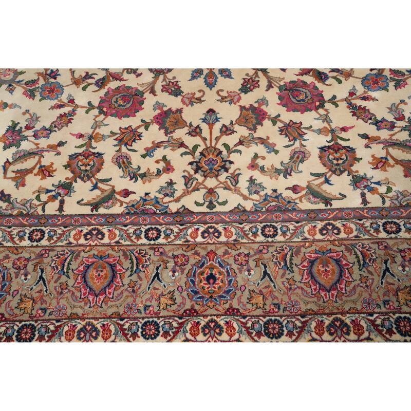Hand Knotted Oriental 100% Wool Carpet Traditional Floral Beige & Ivories Tabriz Area Rug - 10' 4'' X 7' 4''
