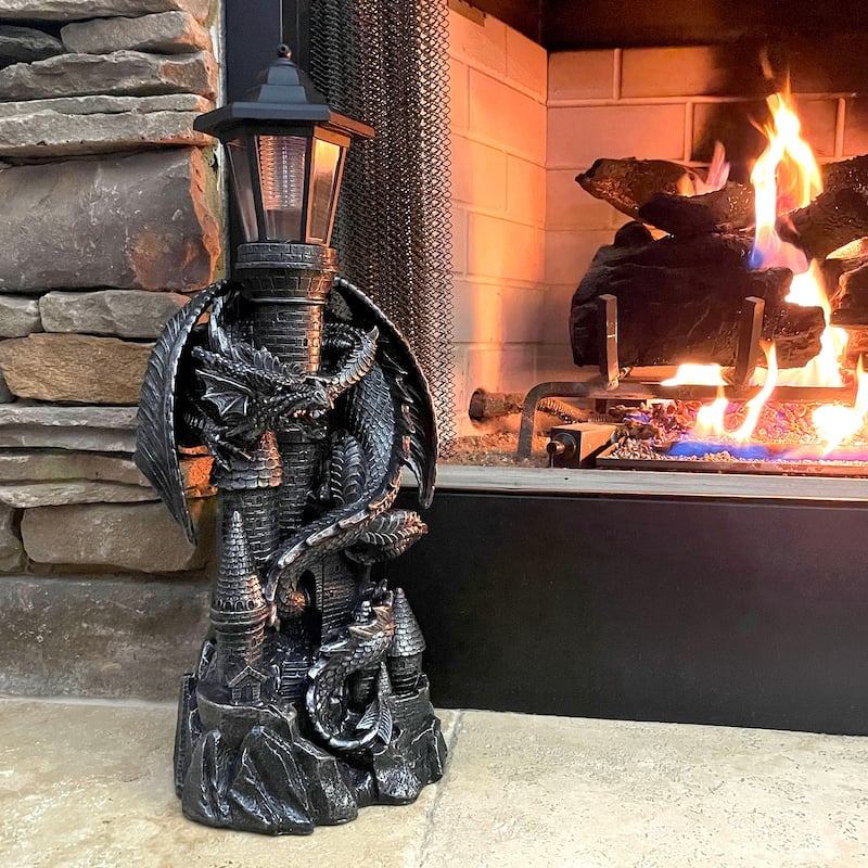 Dragon Keeper Of The Castle Light Solar Led Lantern Statue - 21 X 8 X 7 inches