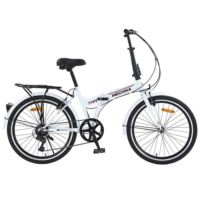 24" Folding City Bike, Shimano 7 Speed Road Cycling Bicycle with Dual V-Brake, Steel Frame for Teens, 16 Years and Up