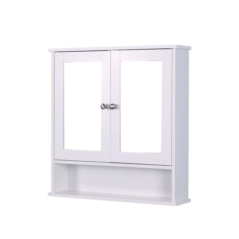 Wall Mounted Bathroom Cabinet with 2 Mirror Doors and Adjustable Shelf - White
