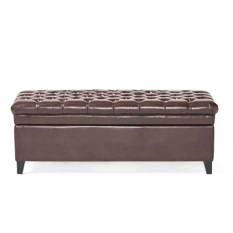 Brown PU Storage Ottoman with Tufted Top