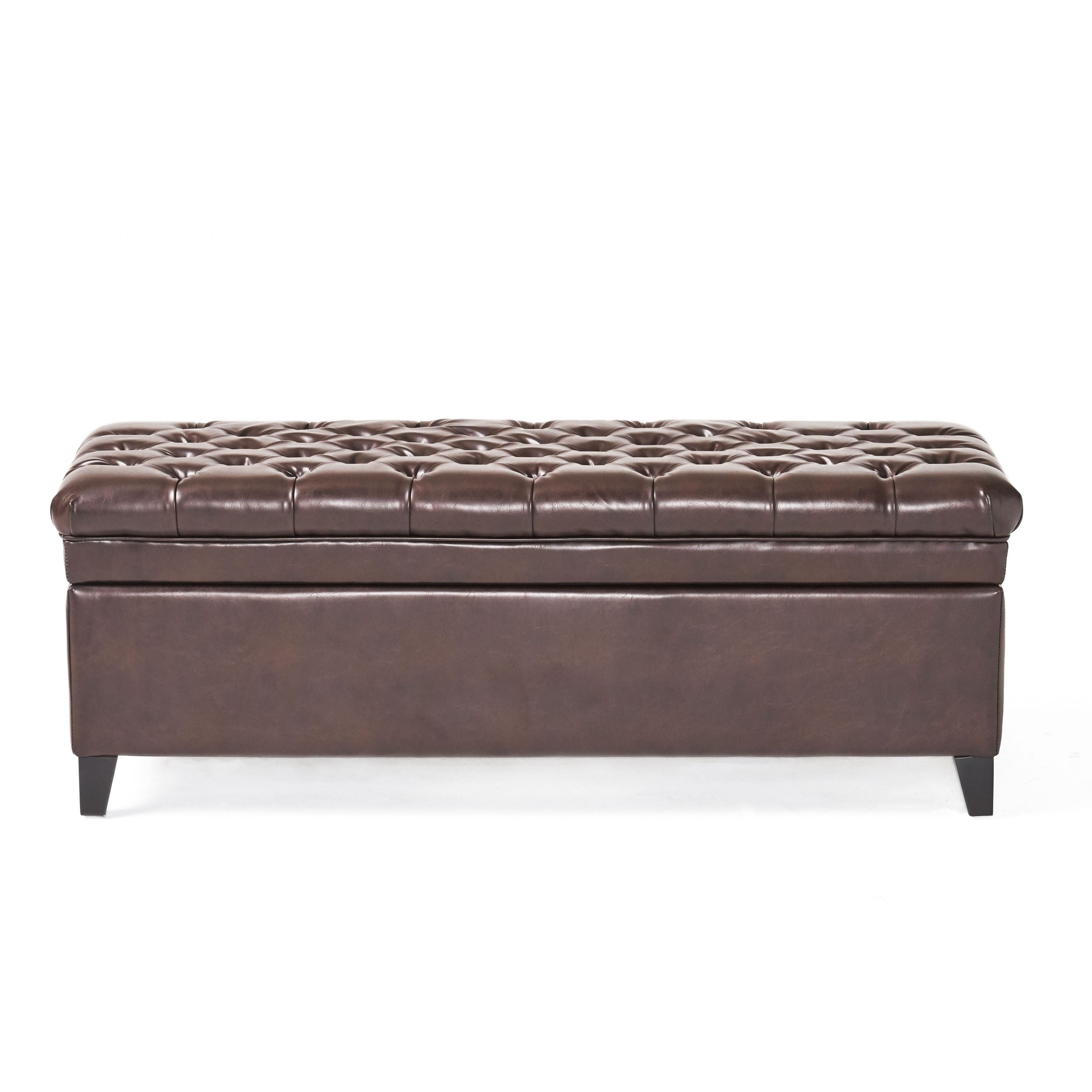 Comfortable Leather Upholstered Seat Leisure Bench Indoor Bench, Storage Bench End of Bed Bench with Safety Hinges