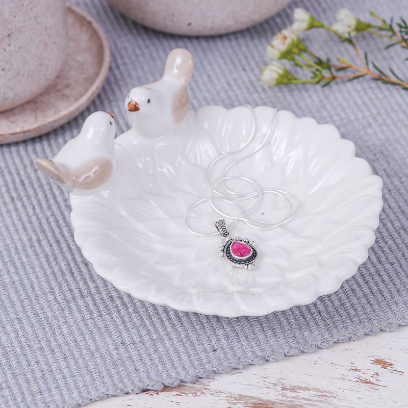 Novica Handmade Birds Peace Ceramic Catchall