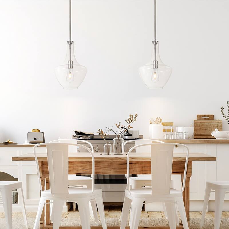 10.4" 1-Light Modern Bell-Shaped Chrome/Gold/Matte Black Clear Glass Pendant Light for Kitchen Island Dining Room