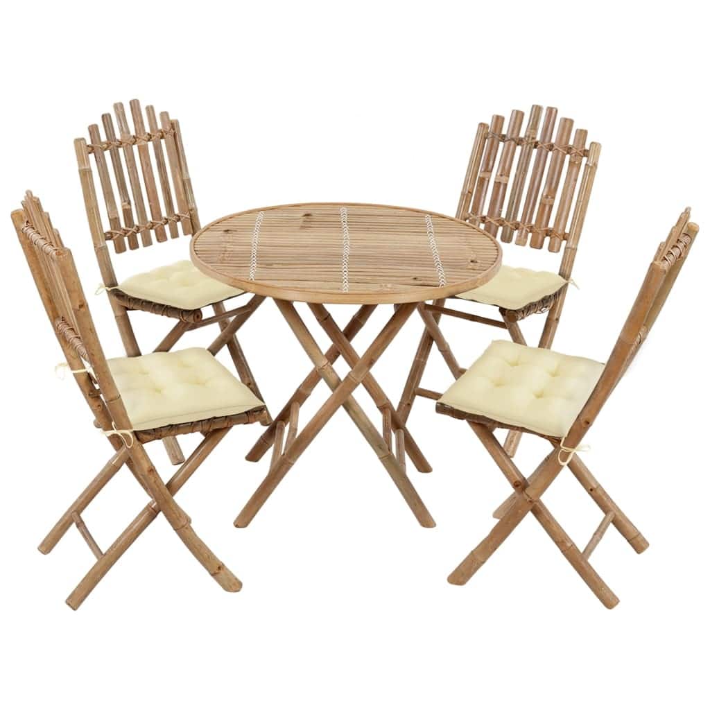 vidaXL Outdoor Dining Set Cream, Natural Bamboo Bamboo, Polyester - 31.5 x 31.5 x 27.6