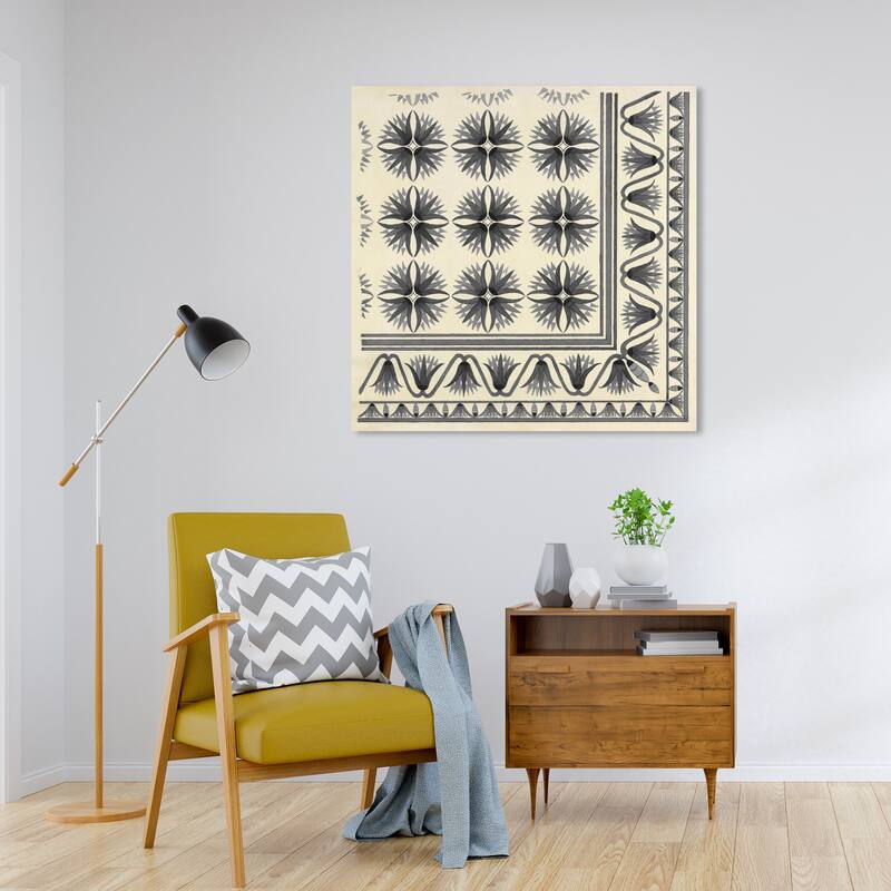 Wynwood Studio Canvas Abstract Floor Covering Grey White and Cream White Traditional Wall Art Canvas Print - 30 x 30