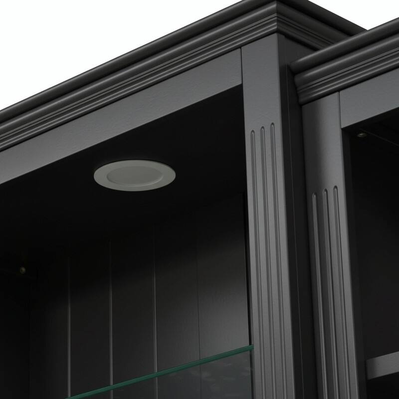 78.75" Tall 3-Piece Bookcase Set with Adjustable 5-Color LED Light, Retro Glass Display Shelves for Living Room or Office