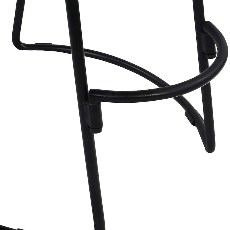 30 Inch Handcrafted Backless Counter Height Barstool Natural Brown Mango Wood Saddle Seat Black Iron Base