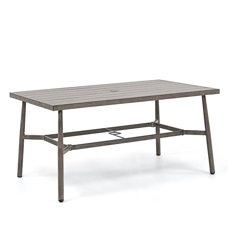 SleekLine Outdoor Aluminum Dining Table with Umbrella Hole - Brown