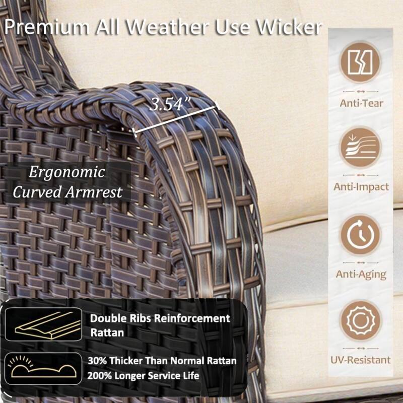 8 Piece Wicker Patio Swivel Outdoor Rocking Chair Set with Ottoman